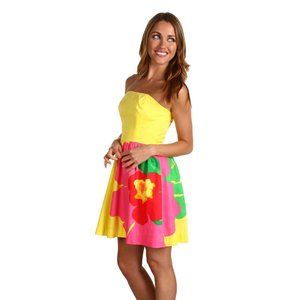 Lilly Pulitzer Lottie Dress Starfruit Yellow Dottie Placed Strapless Size 2